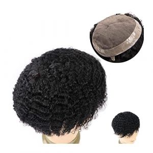 Toupet Homme Toupet de cheveux afro ondulés for hommes durables mono bouclés 120% perruques de cheveux humains indiens # 1B unité de système de remplacement de prothèse capillaire masculine noire Syst (zhmeiguo222, neuf)