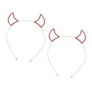 DEARMAMY 2 Pi&egrave;ces Bandeau Diable Strass -t&ecirc;te Cornes De Diable Scintillantes Cerceau De Cheveux Strass Halloween Casque En Strass Bandeaux Pour Se Laver Le Visage Service Rouge (Telinei, neuf)