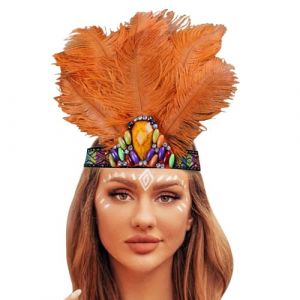 Bijou de tête pour femme - Bijou à plumes - Bijou ethnique - Brésil - Accessoire de cheveux tendance - Costume de carnaval - Costume de carnaval - Cosplay (EweneK, neuf)