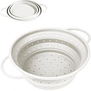 RHAFAYRE Passoire Pliable en Silicone de Cuisine - Passoire R&eacute;tr&eacute;cissable et Lavable pour &Eacute;goutter les P&acirc;tes, L&eacute;gumes, &Eacute;gouttoir Compact Sans BPA, petit, blanc (Watfey Inc., neuf)