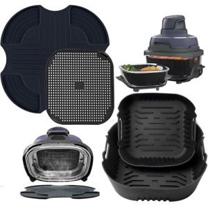 4 Pi&egrave;ces Moules Silicone et Dessous de Plat et Grille Anti Projection en Silicone pour Ninja CRISPi Friteuse &agrave; Air FN101EUSG, Air Fryer Accessoires pour Ninja FN101EU (Bleu Fonc&eacute;) (HATELLY, neuf)