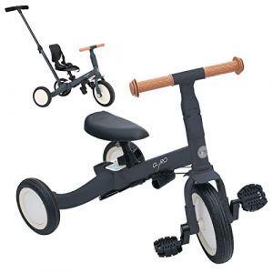 Olmitos Gyro Tricycle évolutif 5-en-1 pour Enfants de 1 à 5 Ans Adaptable et modulable avec ou sans pédales (Gyro, Gris) (Babymania, neuf)