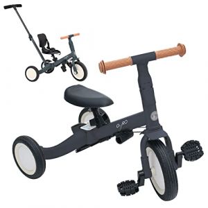 Olmitos Gyro Tricycle évolutif 5-en-1 pour Enfants de 1 à 5 Ans Adaptable et modulable avec ou sans pédales (Gris) (Babymania, neuf)