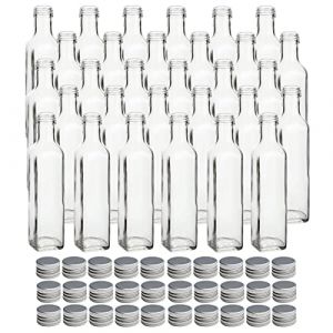 gouveo Lot de 30 bouteilles en verre Maraska 250 ml avec bouchon à vis argenté - Bouteille carrée 0,25 L à remplir - Bouteille à vis pour liqueur, vinaigre, huile (MFET250S) (flaschendiscount, neuf)
