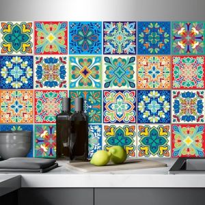AREDE 32 x Feuilles Mural Stickers Carrelage 2D Imperméables Carreau de Ciment Adhesif, Autocollants Carreaux Dosseret pour Cuisine, Salle de Bain la Décoration à la Maison / 15 x 15 cm / T1008 (AREDE HOME DECOR, neuf)