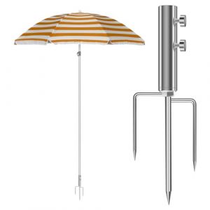 Herefun Pied de Parasol, Support de Parasol avec Ancrage Au Sol, Porte-Parapluie Support Amovible, Multi-Applications Métal Pied Parasol, Élastique Réglable Pied Parasol pour Pêche, Jardin, Plage (Niedfisch Etrade, neuf)