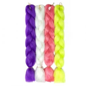 Tingyilan 4Pcs Perruque Lumineuse Perruque Afro Perruque Synthétique Tresse Lumineuse Tresse En Crochet Tresse De Cheveux, Perruque Queue De Cochon,A (BeLongsYou, neuf)