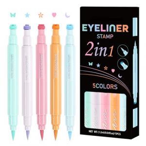 Tampon liquide pour les yeux - Eyeliners imperm&eacute;ables 2 en 1 avec tampon | 5 pi&egrave;ces Timbre d&rsquo;eye-liners ail&eacute;s anti-transpiration | Ensemble de eye-liner color&eacute; &eacute;toile lune coeur fleur | Stylo de maqui (zixukh, neuf)