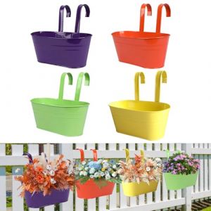 4pcs Pots de Fleurs &agrave; Suspendre en M&eacute;tal,Pots Suspendus Balcon avec Double Crochet Seau &agrave; Fleurs Suspendu avec Trou de Drainage D&eacute;cor pour Jardin Maison Cl&ocirc;ture Int&eacute;rieur Ext&eacute;rieur (Orange+jaune) (TINGSING EUR Direct, neuf)