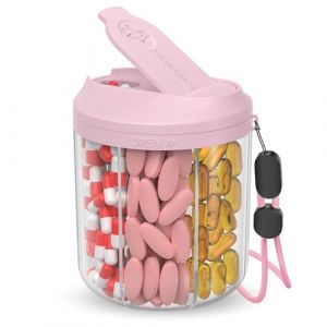 Hionxmga Pilulier avec 7 grands compartiments, organiseur de pilules pour voyage, organisateur de suppléments avec design anti-mélange, pilulier sans BPA avec 20 étiquettes, rose (WULIUJIE, neuf)