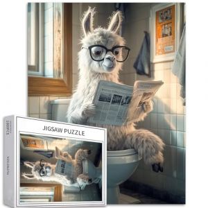 Puzzle de 1 000 pièces en alpaga portant des lunettes pour adultes qui lisent le journal sur les toilettes – Casse-tête coloré pour décoration de la maison, cadeaux, puzzle familial, parfait pour les (Sumllee, neuf)