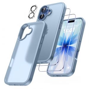 FLLAO 4 en 1 Coque pour iPhone 17 avec 2 Verre Tremp&eacute; et 1 Cam&eacute;ra Protecteur, [Coussin d'air Int&eacute;gr&eacute;] Antichoc Antirayures Bumper Protection Housse pour iPhone 17 6.3", Bleu Ciel (YeMe, neuf)