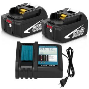 Pack de 2 Batteries 10.0Ah de Rechange pour Makita Batterie 18V BL1860B + Chargeur &agrave; &eacute;cran LCD DC18RF Compatible Outils sans Fil LXT DHP485 DTD154 DHS68-Haute Autonomie pour Chantier/Jardin (FR-Boetpcr, neuf)