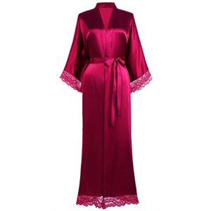 Coucoland Kimono Robe de Chambre longue Satin Robe de Nuit avec Bordure en Dentelle pour Femme Taille Unique (Bordeaux) (BABEYOND  FR, neuf)