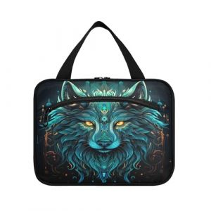 Linnyio Cool Loup Bleu Trousse de Toilette de Voyage Suspendue Maquillage,Grande Capacité Pliable Rangement Sacs de Lavage pour Femmes Filles (Linnyio, neuf)