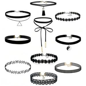 ZKGYUS 10 pcs Collier ras cou punk en cuir synthétique noir avec anneau en O pour homme et femme, ceinture ras-de-cou gothique sexy, collier ras du cou réglable en polyuréthane, accessoire d'Halloween (CELTIC MANUFACTURING, neuf)