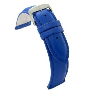 Diloy Bracelet en cuir pour montre classique &ndash; Cuir de vache lisse cousu, bomb&eacute;, boucle en acier &ndash; Tailles 8mm, 10mm, 12mm, 14mm, 16mm, 18mm, 19mm, 20mm, 22mm, 24mm 302 Bleu 24mm (DWS Online, neuf)