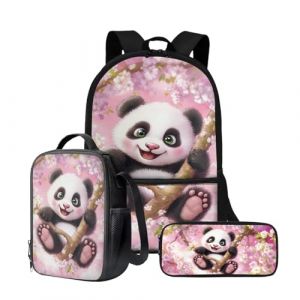 Wnbucioht Sac à dos 3 en 1 pour enfants garçons avec sac à déjeuner isotherme, porte-crayon, Kawai Panda, Taille unique, Ensemble cartable (xiaohedianzishangwu, neuf)