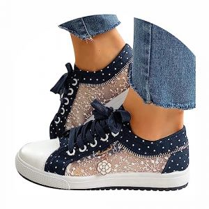 Minetom Femme Dentelle Baskets Tennis Plateforme La&ccedil;age Respirantes Plat Loafers Jogging Chaussures C Bleu Fonc&eacute; 40 EU (B.W.S KIT, neuf)