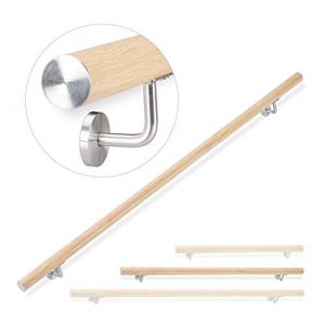 Relaxdays 10026019_632 Rampe, 150 cm, Main courante escalier, Aluminium, Aspect h&ecirc;tre int&eacute;rieur ext&eacute;rieur, &Oslash; 42mm, nature, inox, 12 x 150 x 8 cm (Relaxdays, neuf)