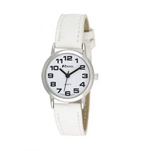 Ravel - Montre Bracelet Femme (Grande) Facile à Lire avec de Gros Chiffres - Cadran Blanc/Ton argenté/Blanc (Montres Ravel, neuf)