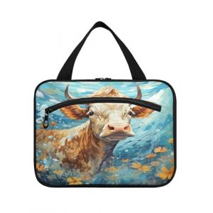 Linnyio Vache D'Art Aquarelle Fantaisie Trousse de Toilette de Voyage Suspendue Maquillage,Grande Capacité Pliable Rangement Sacs de Lavage pour Femmes Filles (Linnyio, neuf)
