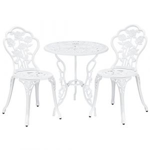 casa.pro Set de Bistrot Style Vintage Ensemble de Table et de Chaises de Jardin Terrasse Patio Stable R&eacute;sistant aux Intemp&eacute;ries Design Classique en Fonte Aluminium Blanc (Premium xl, neuf)
