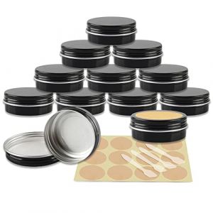 YANCAER 50 Pi&egrave;ces Pots en Aluminium Noir brillant de 60ml avec Couvercle - D68mm x H27mm Vide Ronde Cosm&eacute;tiques Pot Conteneurs de Voyage pour Maquillage, Cr&egrave;me, Baume &agrave; L&egrave;vres, Mini Bougies (CaYanear, neuf)