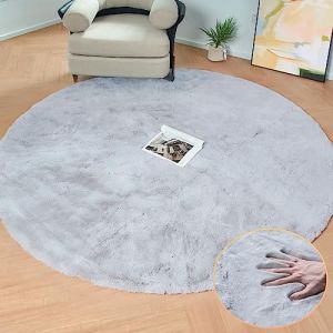 ORINOVA Tapis Rond Chambre Gris Moelleux 150 cm Tapis Fausse Fourrure Doux Tapis Salon Lavable Descente De Lit Poil Ras Grey Carpet Round (Faux Fur Store, neuf)
