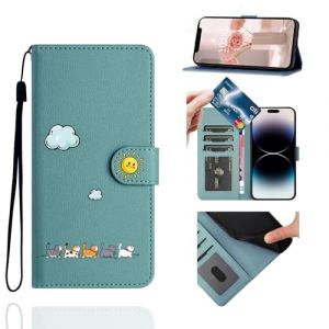 Jeffene Coque Portefeuille en Cuir pour Samsung Galaxy S25 Edge 5G (6,7 Pouces) - &Eacute;tui &agrave; Rabat Housse et Antichoc et Support Pliable avec Porte-Cartes Magn&eacute;tique et Lanyard,Chat&Vert (LUKASI, neuf)