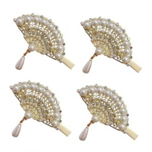 POPETPOP Lot de 4 Pinces &agrave; Cheveux Vintage D'&eacute;ventail Perles Blanches, L&eacute;g&egrave;res et Solide, pour Femmes &Eacute;l&eacute;gantes, Coiffure Quotidienne et Occasions Sp&eacute;ciales (Denneyas, neuf)
