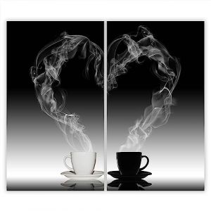 SMTDeco Protection plaque de cuisson, vitroc&eacute;ramique, verre tremp&eacute;, pour cuisini&egrave;res &eacute;lectrique, &agrave; induction,planche &agrave; d&eacute;couper 2 x 30x52 cm Lot de 2 motif "Caf&eacute;" Noir (SMTDeco, neuf)