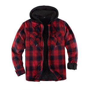 Veste chemise &agrave; capuche en flanelle &agrave; carreaux doubl&eacute;e Sherpa avec fermeture &eacute;clair int&eacute;grale pour homme, Rouge/gris., XXL (ZENTHACE, neuf)