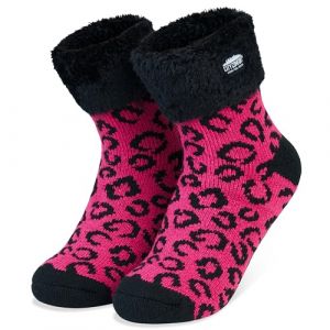 CityComfort Chaussettes Antid&eacute;rapantes Femme Hiver Chaussettes Chaudes Femme Ado &Eacute;paisse et Moelleuse Id&eacute;e Cadeau pour Elle (Rose Leopard) (Get Trend., neuf)