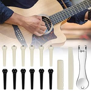 skytowards 12 PCS Chevilles pour Guitares, 2 Sillets de Chevalet avec 1 Chevilles Extracteur Outil, Remplacement Broches de Pont de Guitare pour 6 Cordes Guitares Acoustique/Folk/Classique (ASTROS OUSADOS UNIPESSOAL LDA, neuf)