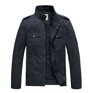 WenVen Homme Veste Style Militaire Printemps Coupe-Vent Veste Zippée Veste Cargo Classique en Coton Manteau Décontracté Casual Blouson Multipoches Bleu Marine L (C'est la vie, neuf)