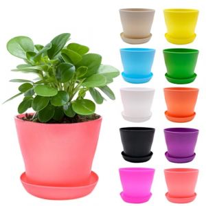 TULEBOLIAN 10PCS Color&eacute; Pots de Fleurs en Plastique,Petits Pots de Fleurs color&eacute;s avec Plateaux,Petits Pot de Semis,&Eacute;tanche et Durable,pour La Maison de Bureau (TULEBOLIAN, neuf)