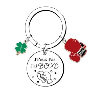 GOUYU Porte-cl&eacute;s boxe &laquo; J'peux pas, j'ai boxe&raquo; avec acier inoxydable et breloque gant de boxer &ndash; cadeau pour boxer - cr&eacute;ation (GUOYU SHOP, neuf)