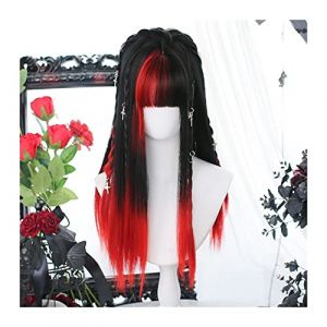 Perruques de cheveux Perruque de cheveux d&eacute;grad&eacute; noir rouge avec frange perruque cosplay longue et droite, synth&eacute;tique naturelle r&eacute;sistante &agrave; la chaleur for utilisation f&ecirc;te d'Halloween (xiangzbin25, neuf)