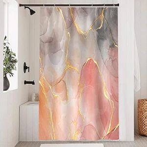 Uiiooazy Rideau Douche Gris et Rose, Rideau Douche Effet Marbre Or Petite Taille Rideau de Baignoire Anti Moisissure Imperméable Tissu Polyester Lavable Rideau Salle de Bain avec 8 Crochets 120x200cm (dongguibinjingpinxiaodianpu, neuf)