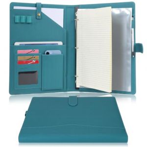 Wonderpool Porte-documents en Cuir A4 Padfolio Anneaux Planchettes &agrave; pince Classeur Ramovible avec Portebloc Notes et Organiseur Multi-poches pour Bureau Conf&eacute;rence R&eacute;union et Travail (Cyan fonc&eacute;) (Wonderpool eu, neuf)