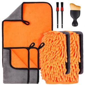 flintronic 8PCS Kit Nettoyage Voiture, Gants Lavage Voiture, 600 GSM Microfibre Gant Nettoyage Voitures, 3 Gant de Lavage Microfibre, 2 Chiffon Microfibres Voitures avec 2 Détail et 1 Beauté Pinceau (flintronic, neuf)