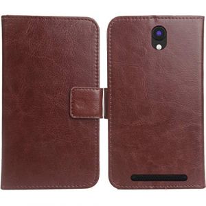 Gukas Housse Coque pour Logicom Le Hello 5" PU Leather Cas Couverture Cuir Etui Case Cover Flip Protection Portefeuille Wallet Brun (jiayitonguk, neuf)