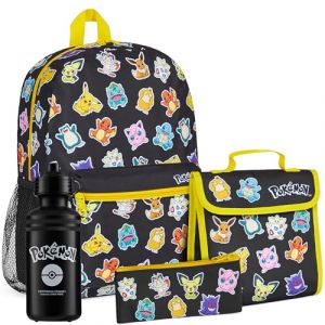 Pok&eacute;mon Sacs &agrave; Dos pour Enfant Set 4 Pc Bouteille d'eau Sac a Dos Trousse Sac &agrave; Lunch Isotherme ou Portefeuille Anime Fournitures Scolaires (Noir/Multi Ensemble de 4 Pi&egrave;ces) (Get Trend., neuf)