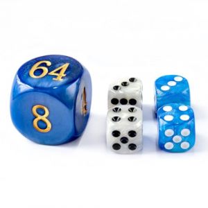 Lot de 5 dés de backgammon en perles de 30 mm – Grand cube de double de 30 mm plus 4 dés de 16 mm (bleu/blanc marbré) (Bescon Dice Shop, neuf)