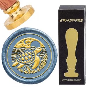 craspire Tampon de Cire à Cacheter en Forme de Tortue, Lune, Étoile, Rétro, Animal Marin, Tête en Laiton Amovible de 30 mm avec Poignée en Palissandre pour Bricolage, Scrapbooking, Invitation (CRASPIRE FR, neuf)