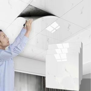 Lot de 5 à 50 dalles de plafond imperméables - Panneaux en plastique pour décoration de salle de bain et bureau à domicile - Panneaux à découper avec dos en aluminium - 300 x 300 mm (QXYDK, neuf)