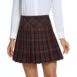 EXCHIC Femmes L'école Style A Ligne Elasticité Taille Haute Mini Plissée Jupe Plaid Ecossaise Kilt avec Pantalons(XXL, 21) (EEVASS, neuf)