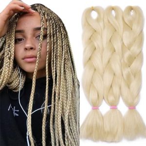 TESS 60 cm Meches pour Tresses Africaine Blond platine Meche Cheveux 100g/pièce Tresse Cheveux 3 Pièces Rajout Meches Pour Tresses Africaine (Blond platine-3paquet) (TESS Official, neuf)
