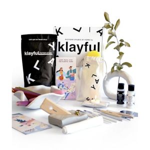 Klayful – Kit Poterie Adulte | Argille Autodurcissante Sans Cuisson,Peintures,Outils,Pinceaux,Base Blanche,Vernis,Guide (1,5 kg Argile Blanche – Sans Peintures) (klayful, neuf)